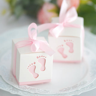 Elevate Your Baby Shower Decor with Pink Footprint Candy Gift Boxes