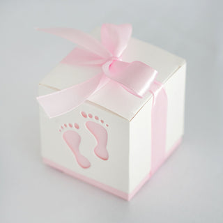 2" Pink Footprint Baby Shower Party Favor Candy Gift Boxes