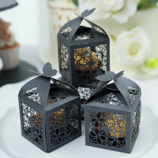 Black Butterfly Top Laser Cut Lace Favor Candy Gift Boxes