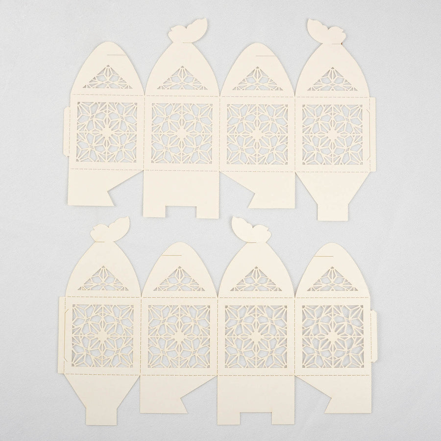 25Pcs Ivory Butterfly Top Laser Cut Lace Print Favor Gift Candy Boxes