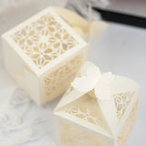 25Pcs Ivory Butterfly Top Laser Cut Lace Print Favor Gift Candy Boxes