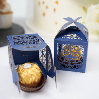 Navy Blue Butterfly Top Laser Cut Favor Candy Gift Boxes