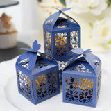 25 Pack | Navy Blue Butterfly Top Laser Cut Favor Candy Gift Boxes