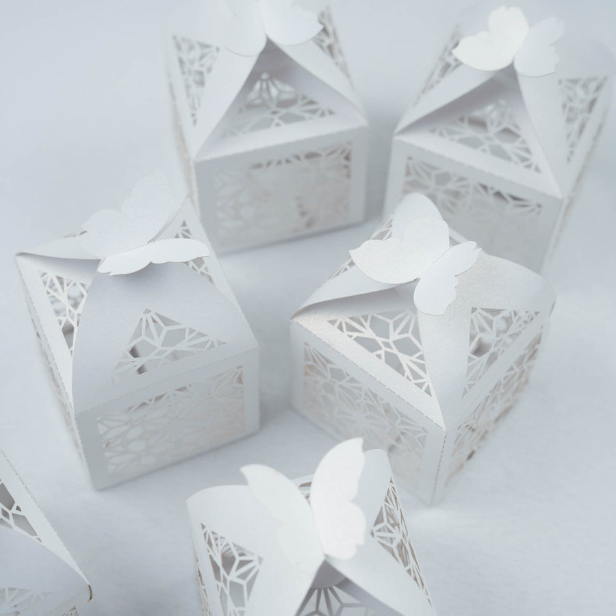 25 Pack | White Butterfly Top Laser Cut Lace Favor Candy Gift Boxes#whtbkgd