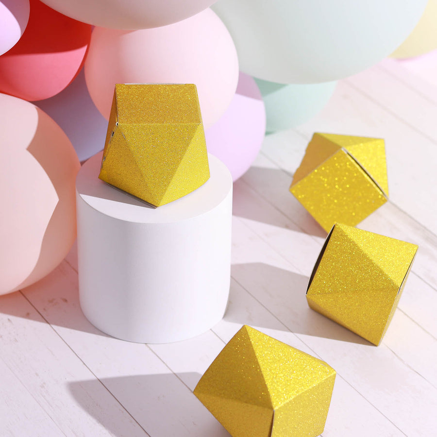 25 Pack | 2x3inches Geometric Gold Glitter Wedding Favor Candy Gift Boxes