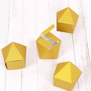 Add a touch of elegance with our Geometric Gold Glitter Wedding Favor Candy Gift Boxes
