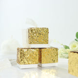 25 Pack | 2inch Gold Sequin Glitter Party Favor Boxes With White Ribbon Loop