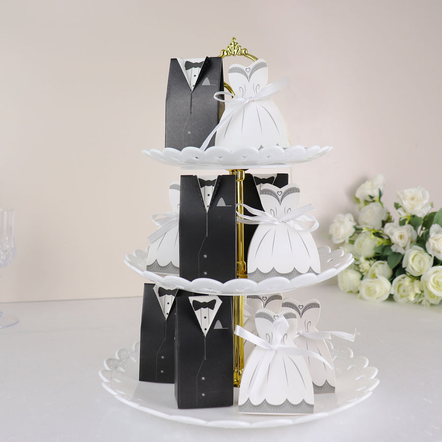 50 Pc Set | Wedding Dress & Tuxedo Shower Party Favor Candy Gift Boxes with Ribbon Ties