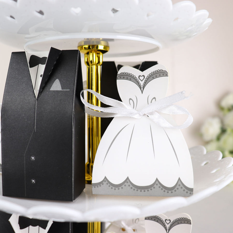 50 Pc Set | Wedding Dress & Tuxedo Shower Party Favor Candy Gift Boxes with Ribbon Ties