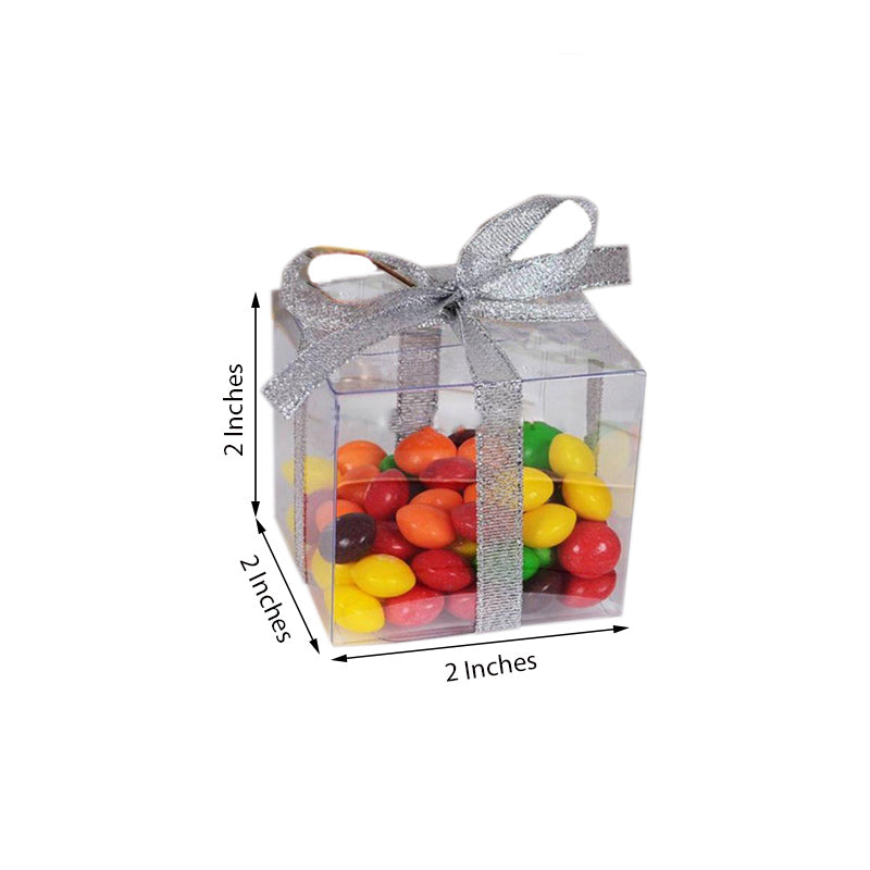 25 Pack | 2inch Easy-To-Assemble Clear PVC Party Favor Candy Gift Boxes