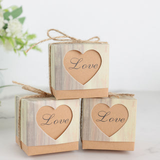 Rustic Wood Pattern Natural Brown Paper Candy Gift Boxes