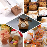 25 Pack | 2.5 Square Natural Brown Paper Tote Party Favor Gift Boxes With Grosgrain Ribbon