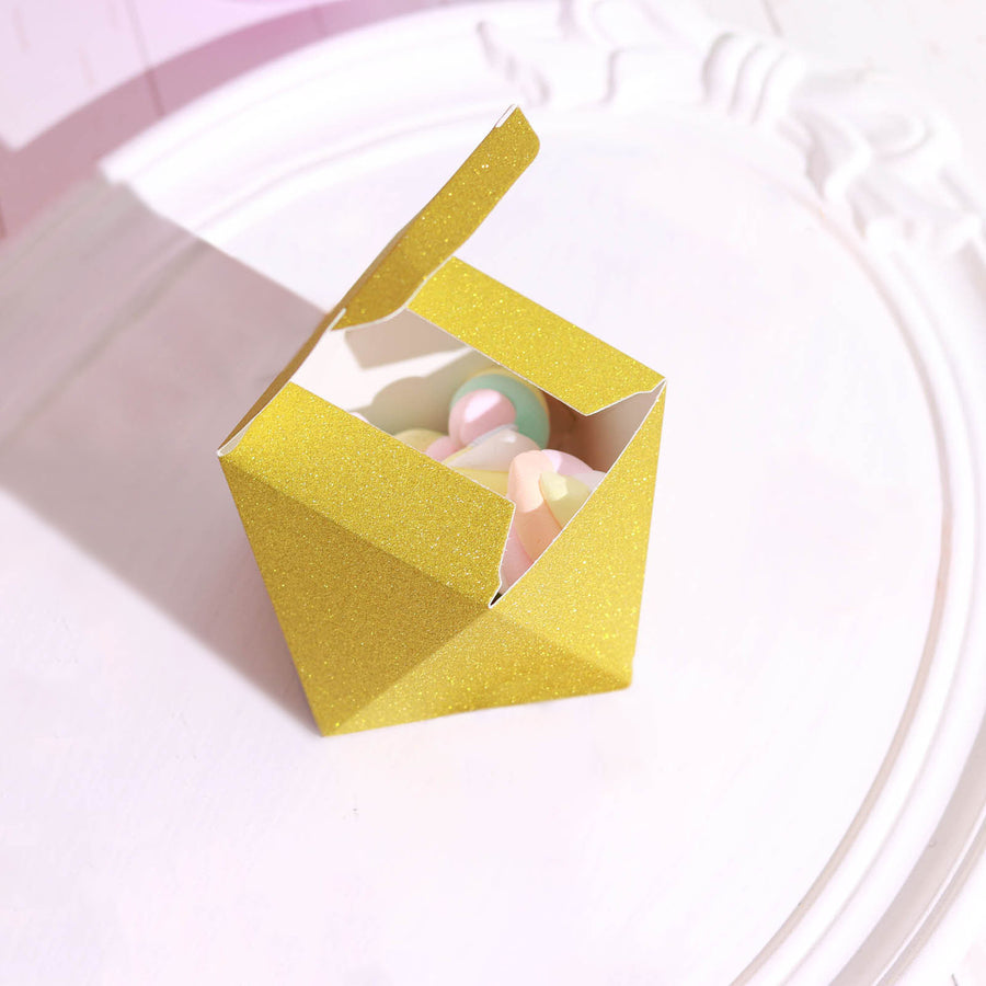 25 Pack | 3x4inch DIY Gold Glittered Geometric Wedding Favor Gift Box