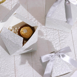 Elegant Silver Glittered Geometric Wedding Favor Gift Box