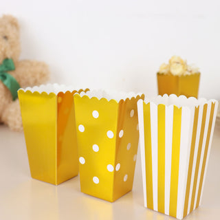 Fun and Elegant White/Gold Mini Paper Popcorn Boxes