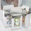25 Pack | Silver Tote With Window Party Favor Candy Gift Boxes 2.75inch X 1.5inch X 6inch#whtbkgd