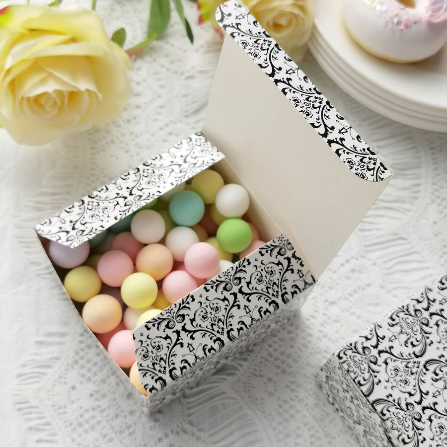 100 Pack | 4inch x 4inch x 2inch Damask Flocking Cake Cupcake Favor Gift Boxes, DIY