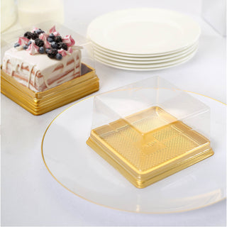 Clear/Gold Square Mini Plastic Cupcake Party Favor Boxes - Elegant and Convenient Dessert Packaging