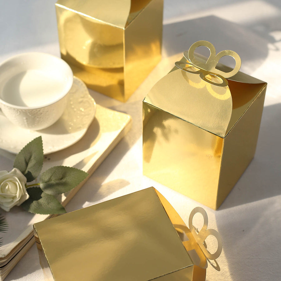 25 Pack | Metallic Gold Foil Butterfly Top Premium Party Favor Boxes