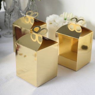 Elegant Metallic Gold Foil Butterfly Top Premium Party Favor Boxes