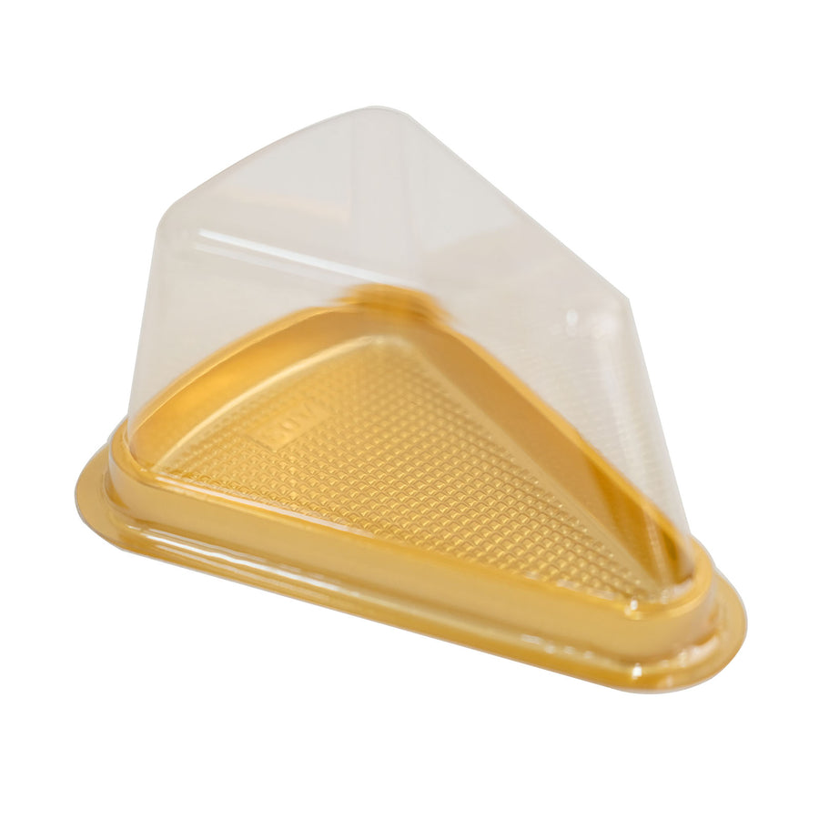 50 Pack | Gold/Clear Plastic Cake Slice Favor Containers, Triangle Party Boxes