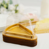 50 Pack | Gold/Clear Plastic Cake Slice Favor Containers, Triangle Party Boxes