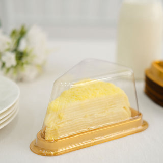Elegant Gold/Clear Plastic Cake Slice Favor Containers