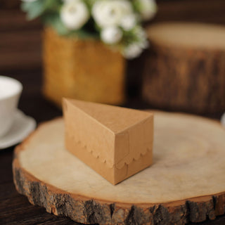 10 Pack | 4"x2.5" Single Slice Natural Brown Paper Triangular Cake Boxes with Scalloped Top
