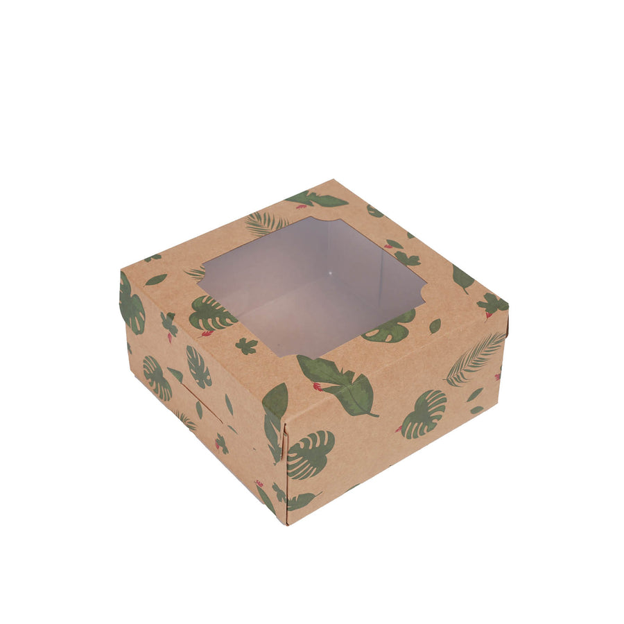 12 Pack | 6inch x 6inch x 3inch Tropical Leaf Cardboard Bakery Cake Pie Cupcake Box