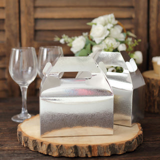 Metallic Silver Candy Gift Tote Gable Boxes
