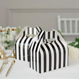 25 Pack | White / Black Striped Candy Gift Tote Gable Boxes, Party Favor Treat Bags