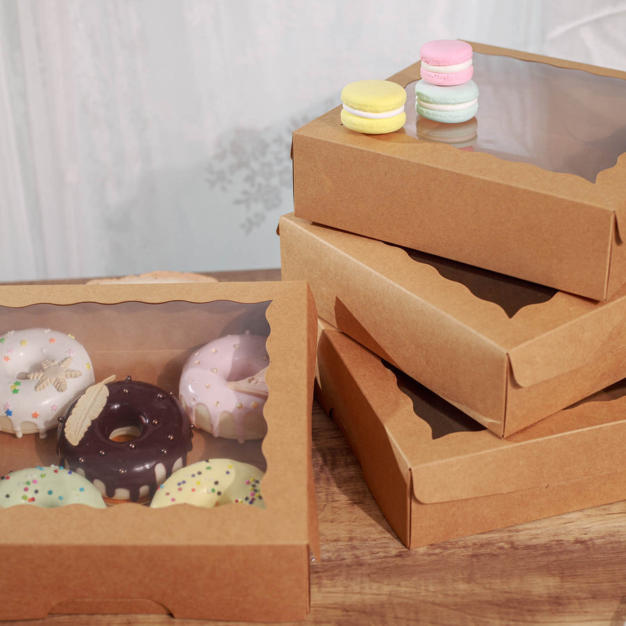 12 Pack | Natural Cardboard Bakery Cake Boxes With PVC Window - 9"x9"x2"