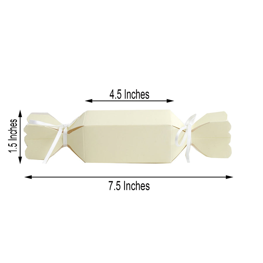 25 Pack | Ivory Candy Shape W/Satin Ribbon Party Favor Gift Boxes - Clearance SALE