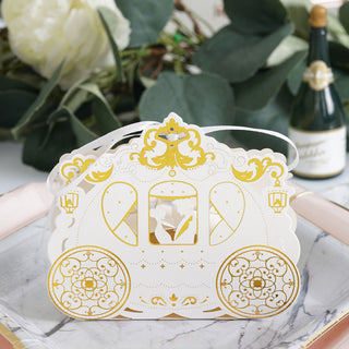 White/Gold Cinderella Carriage Party Favor Candy Gift Boxes