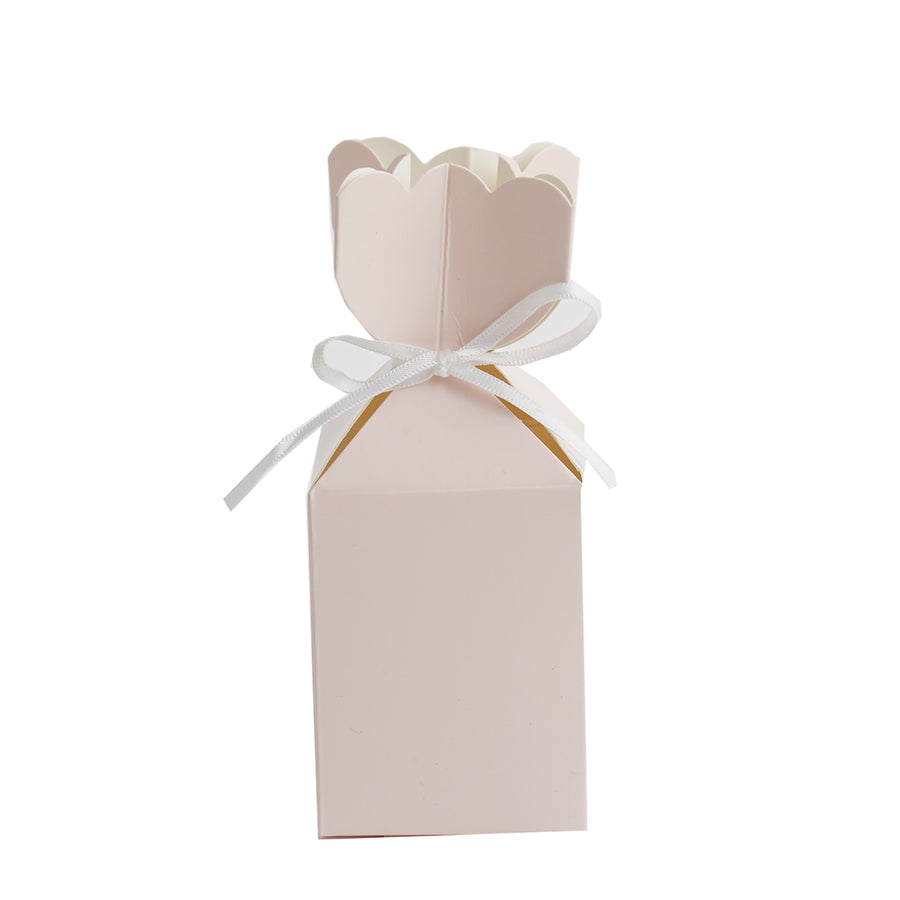 25 Pack | Blush Floral Top Satin Ribbon Party Favor Candy Gift Boxes