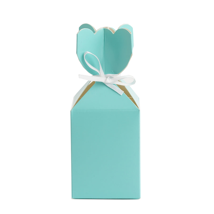 25 Pack | Turquoise Floral Top Satin Ribbon Party Favor Candy Gift Box