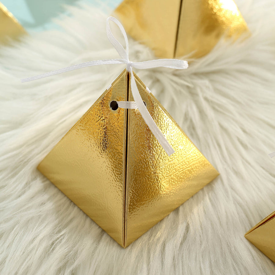 Add a Touch of Glamour with Gold Pyramid Shaped Wedding Party Favor Candy Gift Boxes