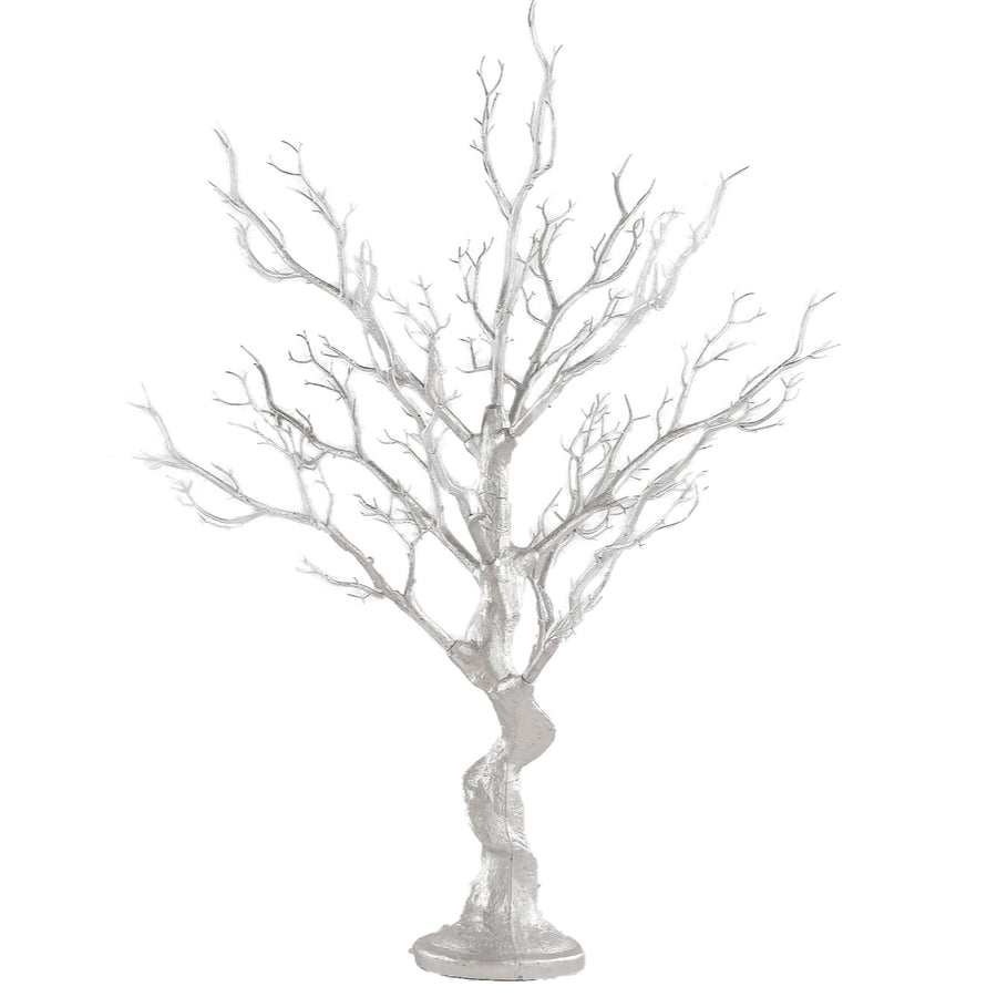34" Metallic Silver Manzanita Centerpiece Tree + 8 Acrylic Bead Chains#whtbkgd