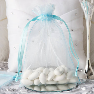 10 Pack 5"x7" Baby Blue Organza Drawstring Wedding Party Favor Gift Bags