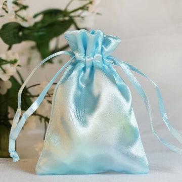 12 Pack 3" Baby Blue Satin Drawstring Wedding Party Favor Gift Bags