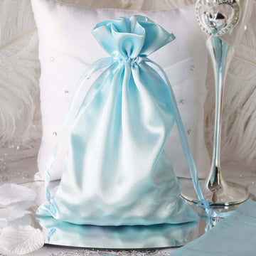 12 Pack 6"x9" Baby Blue Satin Wedding Party Favor Bags, Drawstring Pouch Gift Bags