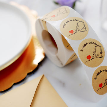 500pcs | 1.5" Baked With Love Stickers Roll, Cookie and Bakery Box Labels - Round