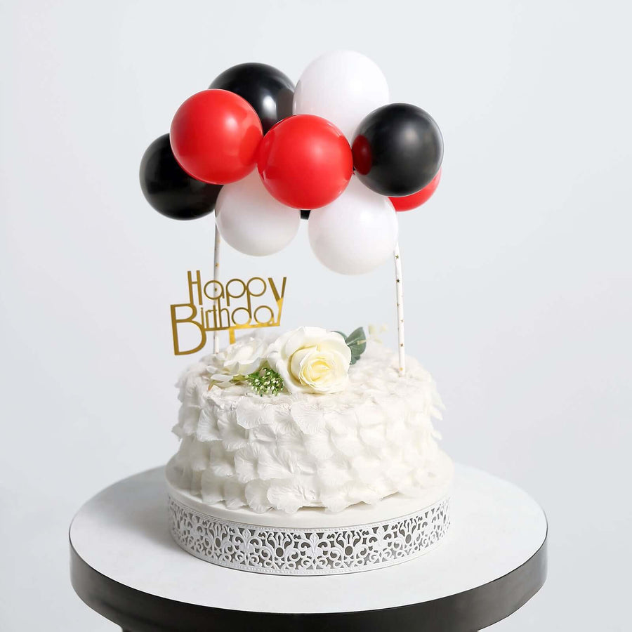 11 Pcs | Balloon Cake Topper Kit, Mini Balloon Garland Cloud Cake Decorations - Black, Red and White