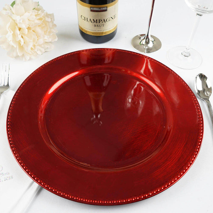 6 Pack 13inch Beaded Red Acrylic Charger Plate, Plastic Round Dinner Charger Event Tabletop