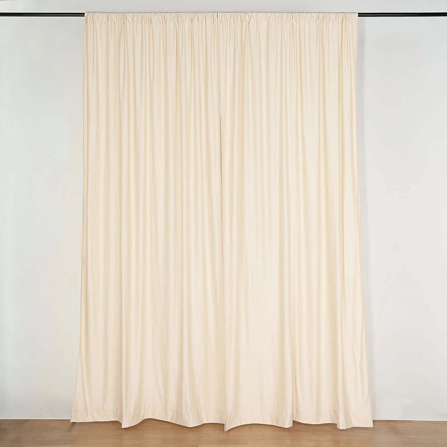 Beige Fire Retardant Polyester Curtain Panel Backdrops With Rod Pockets - 10ftx10ft