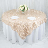 72x72inch Beige 3D Leaf Petal Taffeta Fabric Table Overlay