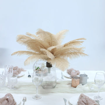 12 Pack | 13"-15" Beige Natural Plume Real Ostrich Feathers, DIY Centerpiece Fillers
