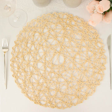 6 Pack 15" Beige Woven Fiber Placemats, Round Table Mats