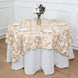 72x72inch Beige 3D Rosette Satin Table Overlay, Square Tablecloth Topper
