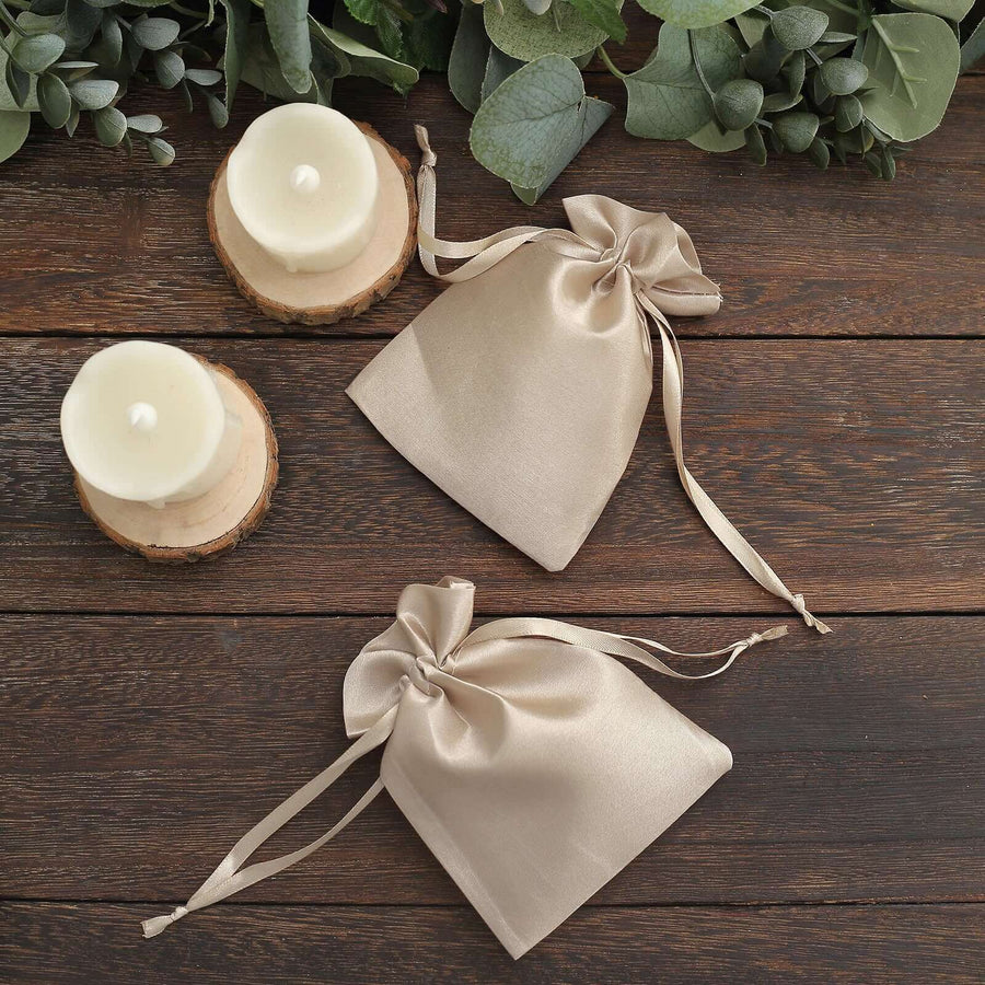 12 Pack | 4x6inch Beige Satin Drawstring Wedding Party Favor Gift Bags